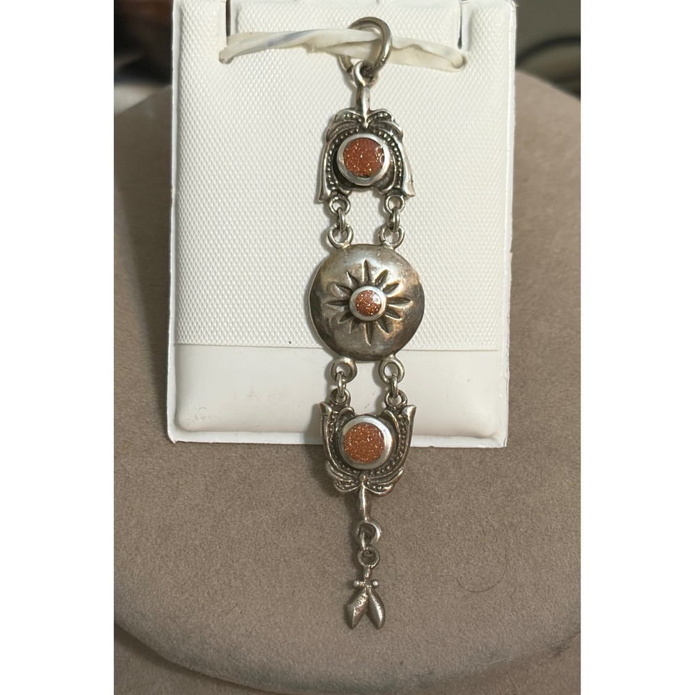 Vintage 925 Silver Articulated Sunburst Pendant with Goldstone Stones